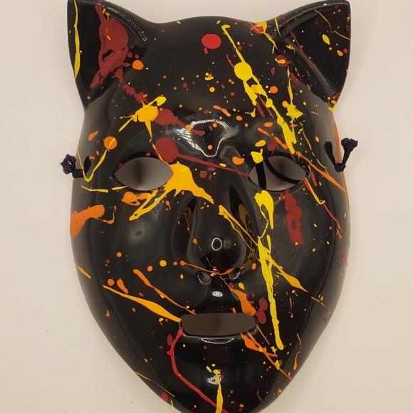 Black Cat Mask Halloween Handmade Hand Painted Ceramic Full Face Cover Heavy - Picture 3 of 16